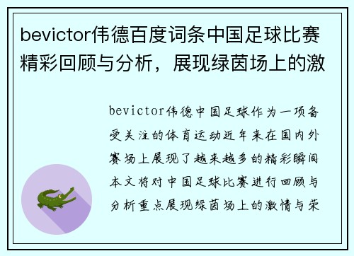 bevictor伟德百度词条中国足球比赛精彩回顾与分析，展现绿茵场上的激情与荣耀