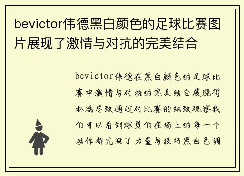 bevictor伟德黑白颜色的足球比赛图片展现了激情与对抗的完美结合